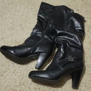 Guess Wide Calf Black Heeled Boots